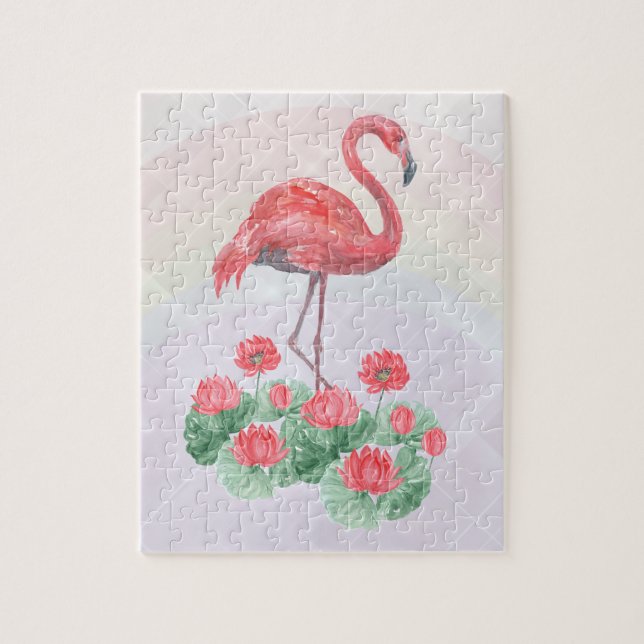 Puzzle Lys d'aquarelle rose Flamant rose (Vertical)