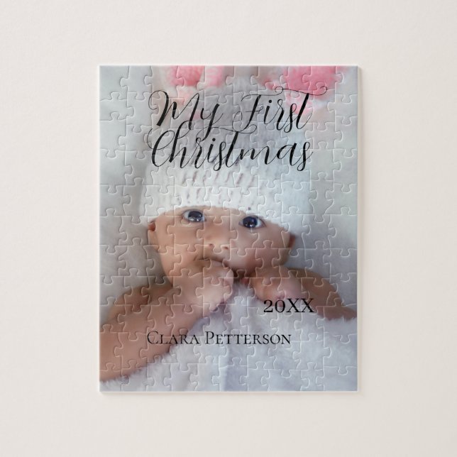 Puzzle Ma première photo bébé de Noël ajouter nom année m (Vertical)