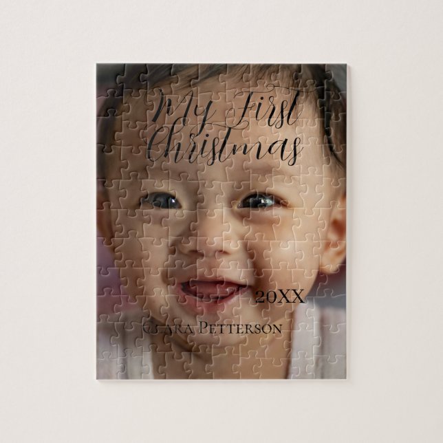 Puzzle Ma première photo bébé de Noël ajouter nom année m (Vertical)