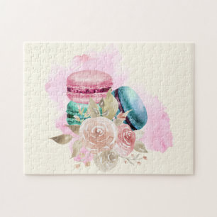 Puzzle Macarons et fleurs colorés Aquarelle