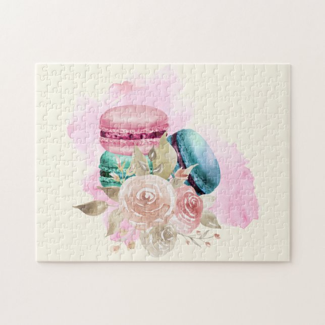 Puzzle Macarons et fleurs colorés Aquarelle (Horizontal)