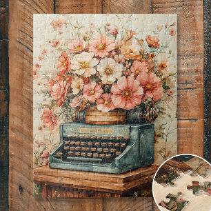 Puzzle Machine à écrire avec des fleurs