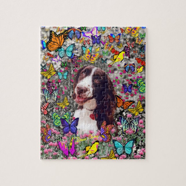 Puzzle Madame dans les papillons - chien d'épagneul de (Vertical)