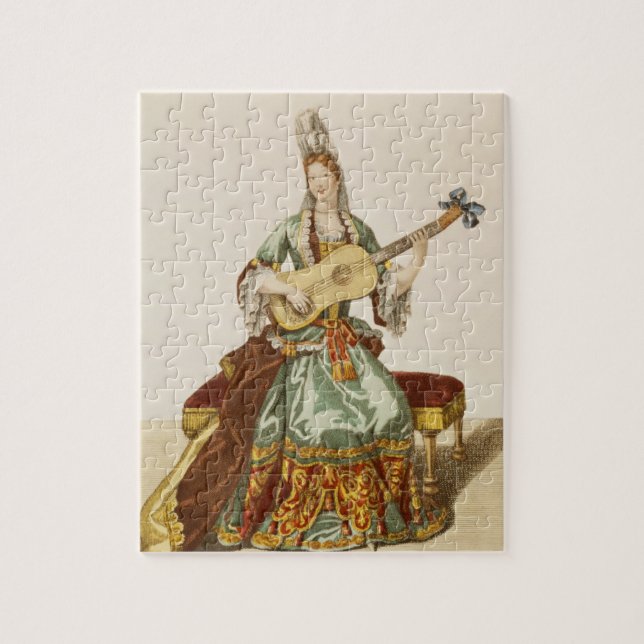 Puzzle Madame de qualité jouant la guitare, plat de mode, (Vertical)