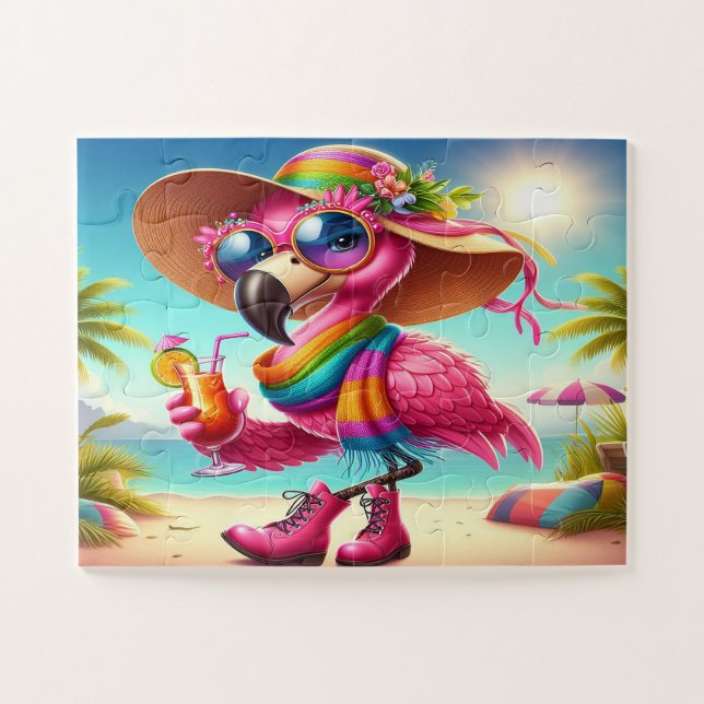 Puzzle Mademoiselle Flamant sur la Plage (Horizontal)