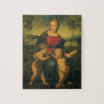 Puzzle Madone du Chardonneret de Raphaël Sanzio<br><div class="desc">Madone du Chardonneret, Madonna del Cardellino (1505) de Raphaël Sanzio, Raffaello (1483-1520) est un ancien tableau portrait religieux de la Renaissance. La Vierge Marie Madeleine tient un livre, qui l'identifie comme Sedes Sapientiae («Siège de la Sagesse»). L'oiseau chardonneret est un symbole de la future mort violente du Christ. Le jeune...</div>