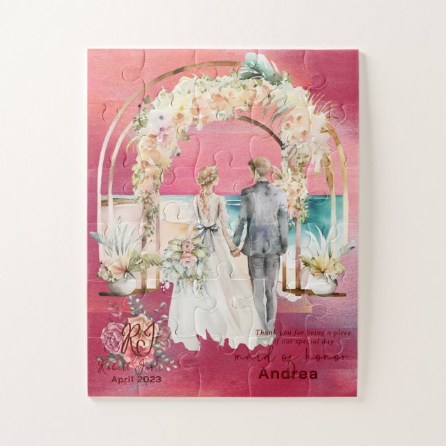 Puzzle Magenta-Watercolor-Groom and Bride Walking Isle (Vertical)