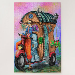 Puzzle Magic Motorhome - World Traveling Girl - Painting 