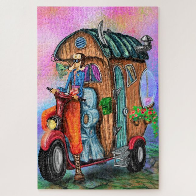 Puzzle Magic Motorhome - World Traveling Girl - Painting  (Vertical)
