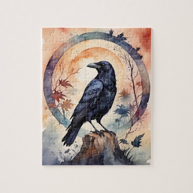 Puzzle Magical Raven Sunset Fantasy Fall Forest (Vertical)