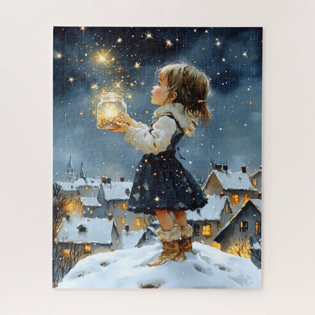 Puzzle Magical Watercolor Winter Starry Night (Vertical)