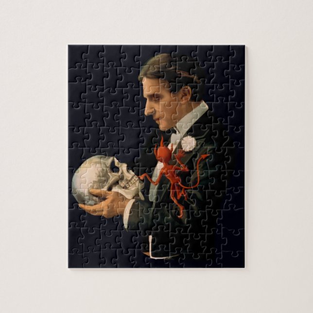 Puzzle Magicien vintage, Thurston tenant un crâne humain (Vertical)