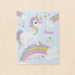 Puzzle Magique Rainbow Unicorn Personnalisé Enfants<br><div class="desc">Un mignon puzzle à licorne pour les enfants avec des étoiles et un arc-en-ciel. Personnalisez avec son nom pour faire un cadeau amusant pour une fille!</div>