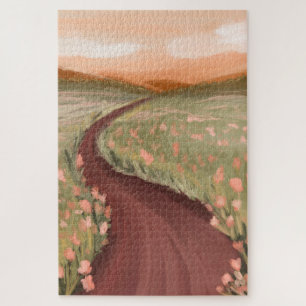 Puzzle Magnifique chemin de prairie fleurie de peinture