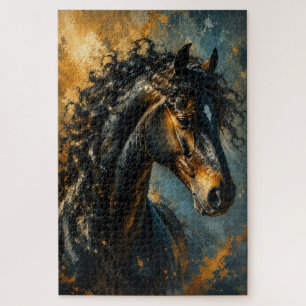 Puzzle Magnifique Cheval Noir aux Crinières Bouclées Puzz