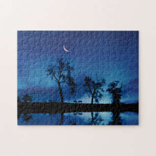 Puzzle Magnifique Ciel de nuit Bleu avec des chevaux et d