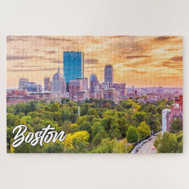Puzzle Magnifique coucher de soleil sur Boston, Massachus (Horizontal)