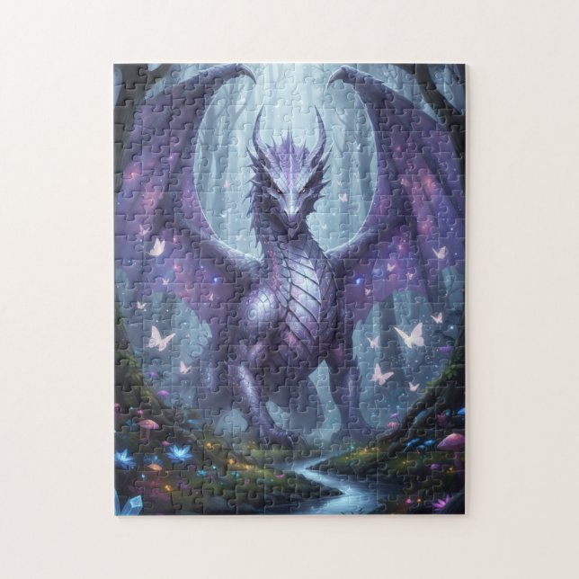 Puzzle Magnifique dragon violet dans la forêt (Vertical)