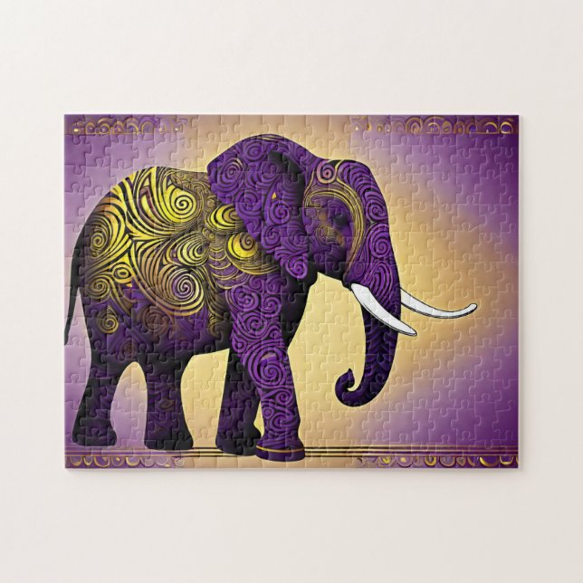 Puzzle Magnifique éléphant violet et jaune géant (Horizontal)