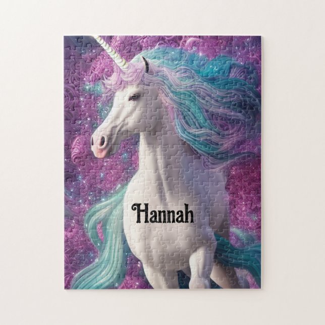 Puzzle Magnifique licorne blanche avec Turquoise et Viole (Vertical)