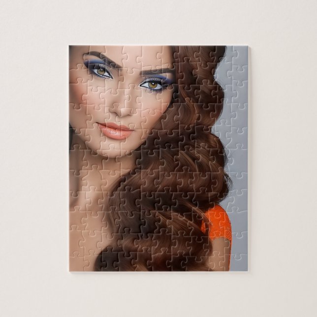 Puzzle Magnifique longue femme haïe dans Orange Jigsaw Pu (Vertical)