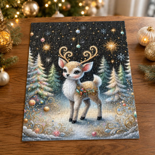 Puzzle Magnifique Noël aux rennes en forêt 