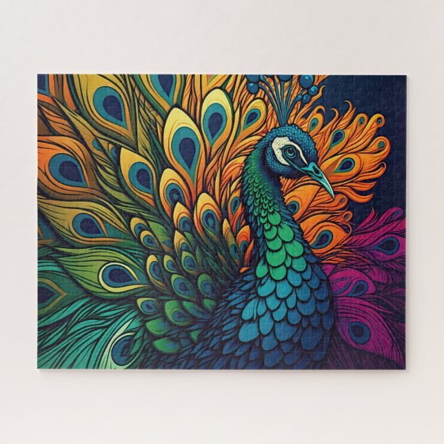 Puzzle Magnifique Peacock Coloré, Style Art Déco (Horizontal)