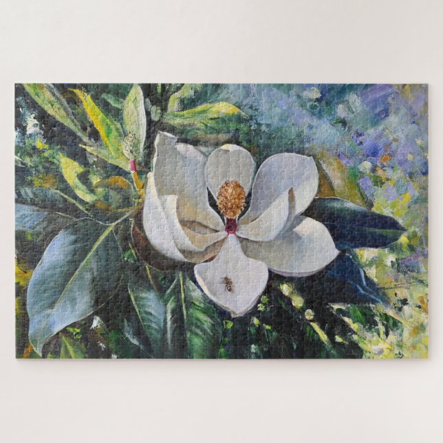 Puzzle Magnolia Blossom Oil Painting of Nature’s Harmony (Horizontal)