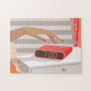 Puzzle Main des femmes poussant le bouton snooze du révei