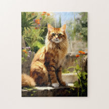 Maine Coon assis dans le jardin