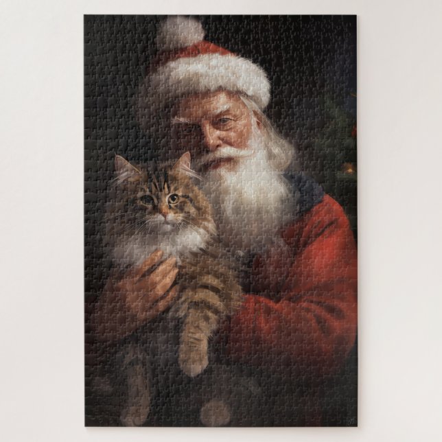 Puzzle Maine Coon avec Noël Festif du Père Noël (Vertical)