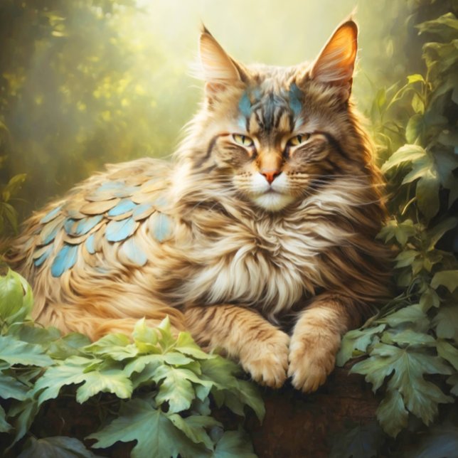 Puzzle Maine Coon avec plumes en forêt (Close- up of artwork)