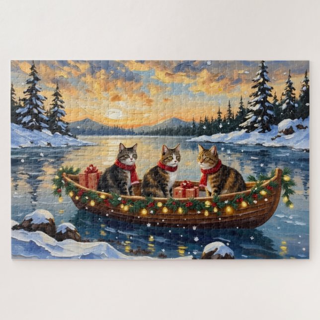 Puzzle Maine Coon Cat Christmas Boat Holiday (Horizontal)