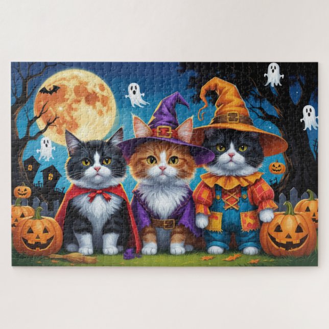 Puzzle Maine Coon Chats Citrouille Halloween Funny (Horizontal)