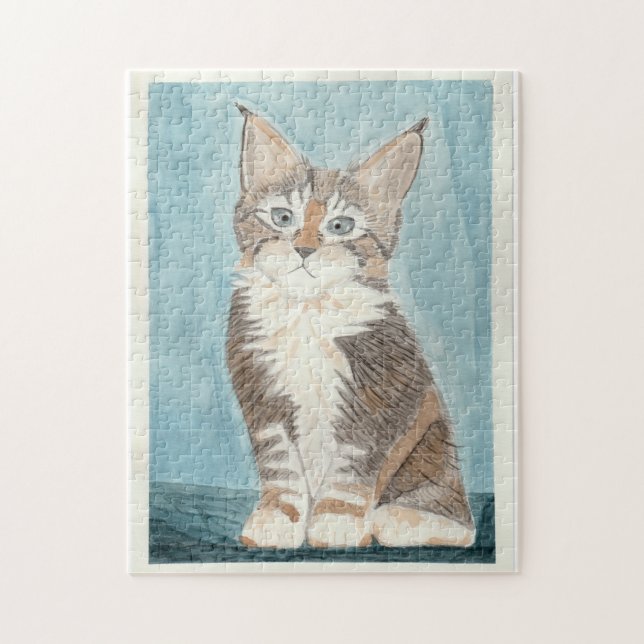 Puzzle Maine Coon Kitten Peinture d'aquarelle originale (Vertical)