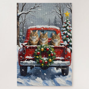 Puzzle Maine Coon Noël Camion Rouge Fêtes