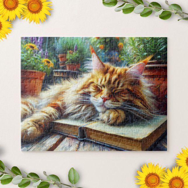 Puzzle Maine Coon Orange Chat Dormir dans un jardin (Créateur téléchargé)