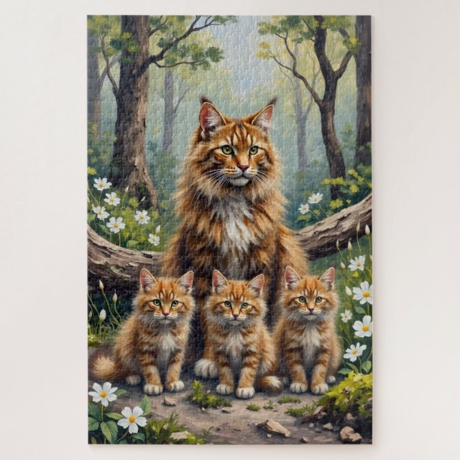 Puzzle Maine Coon Woodland Bloom Art (Vertical)