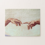 Puzzle Mains de Michaël Angelo<br><div class="desc">Mains de Michaël Angelo. Chapelle de Sistine de fresque. Une des scènes les plus iconiques dans l'art. occidental. Ce détail de la création de Michaël Angelo d'Adam montre Dieu atteignant vers le bas pour toucher des doigts avec sa création. Le travail est chargé de l'importation religieuse et culturelle et se...</div>