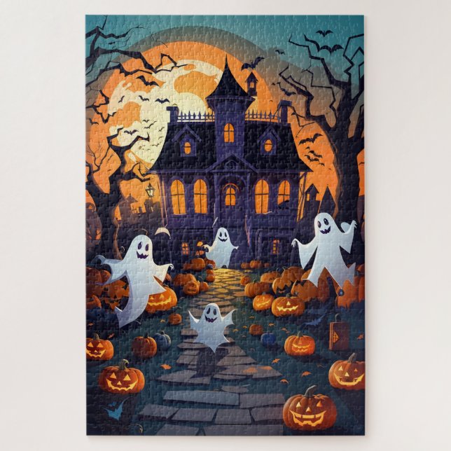 Puzzle Maison, Citrouilles et Fun Halloween Haunted (Vertical)