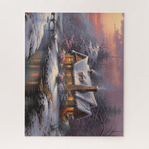 Puzzle Maison de campagne hivernale magnifique au coucher