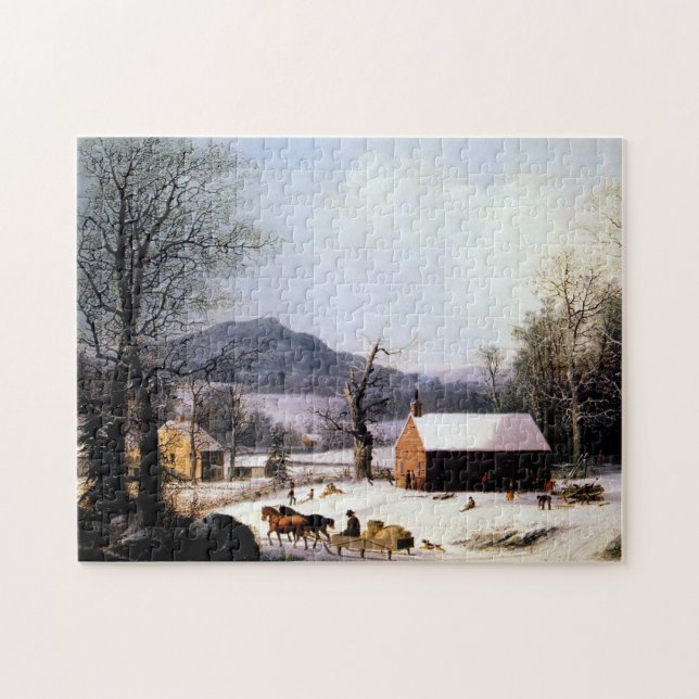 Puzzle Maison d'école rouge hiver George Henry Durrie 185 (Horizontal)
