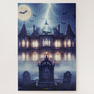 Puzzle Maison d'Halloween avec Frankie, bleu foncé