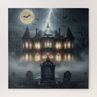 Puzzle Maison d'Halloween avec Frankie, gris foncé