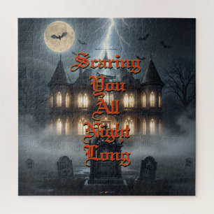 Puzzle Maison d'Halloween avec Frankie, gris foncé