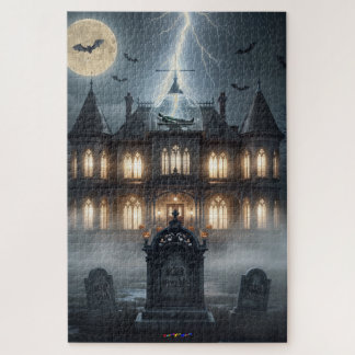 Puzzle Maison d'Halloween avec Frankie, gris foncé