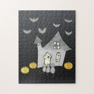 Puzzle Maison d'Halloween, Chats noirs, Chats, Chauves-so