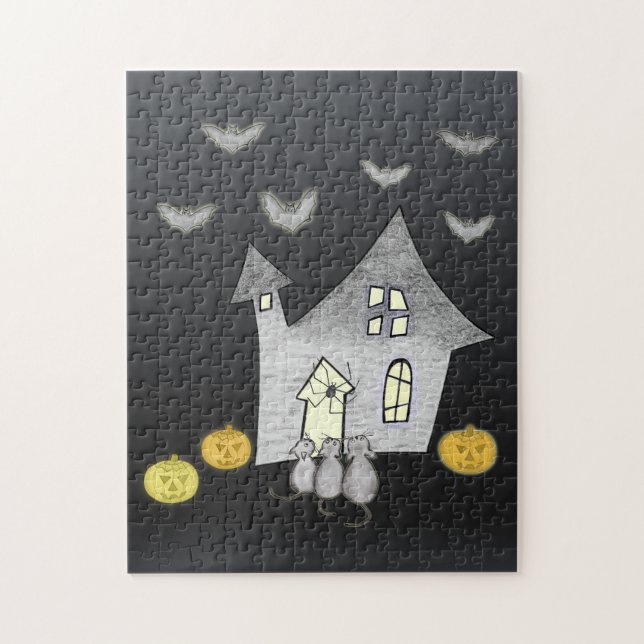 Puzzle Maison d'Halloween, Chats noirs, Chats, Chauves-so (Vertical)