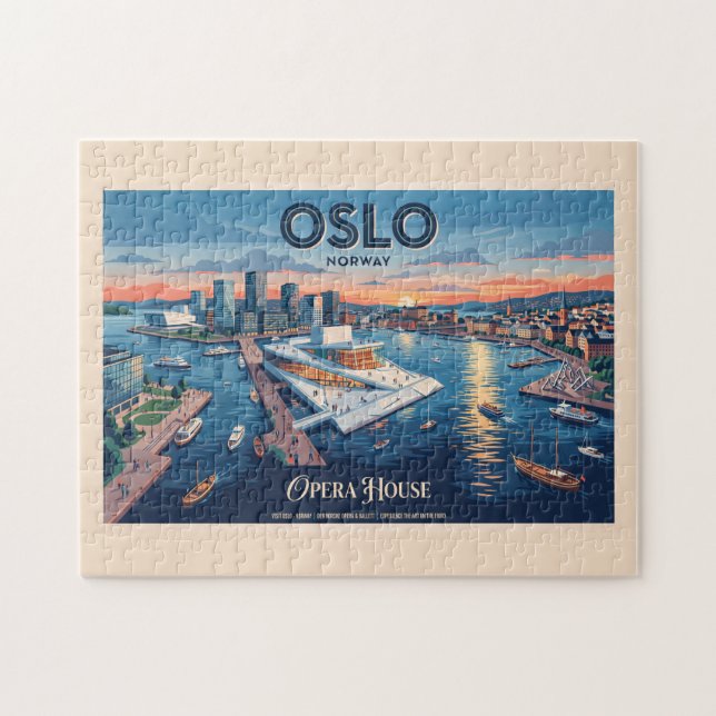 Puzzle Maison d'opéra d'Oslo Affiche de voyage vintage -  (Horizontal)