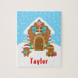 Puzzle Maison en pain d'épice de Noël Rouge et Bleu